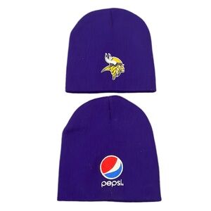 Set of 2 Minnesota Vikings Pepsi Cap America Purple Embroidered Knit Beanie